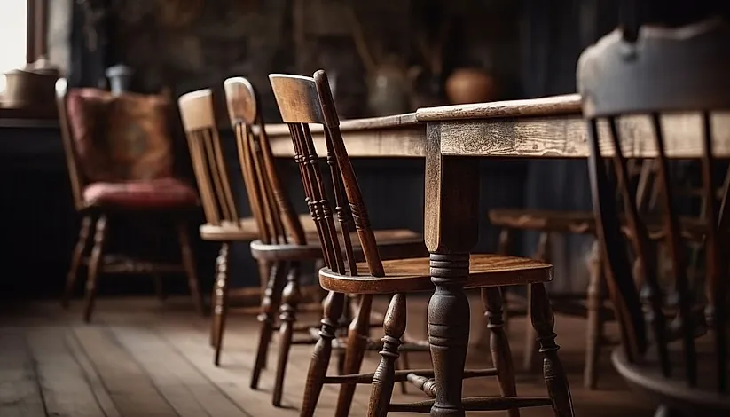 Mesa con sillas de madera